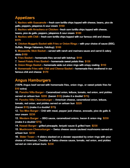 Pancho Villa Menu Page 7